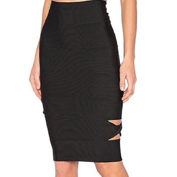 Lolitta skirt womens size 2 Sophia cut out Midi Bandage BodyCon Black Pencil - Picture 3 of 9